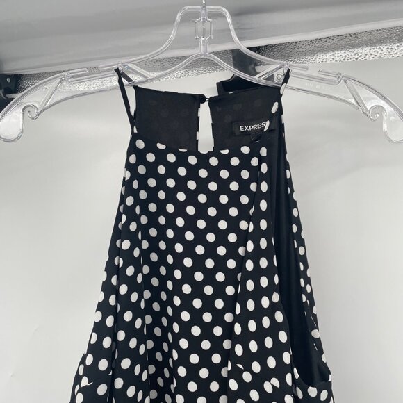Express Polka Dot Halter Dress Asymmetric Ruffle Hem Black/White Size Large New - Picture 2 of 9